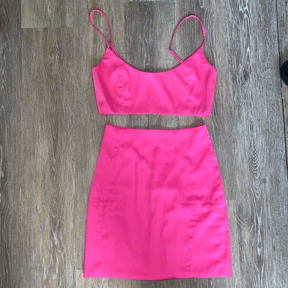 NWOT OH POLLY satin pink two piece